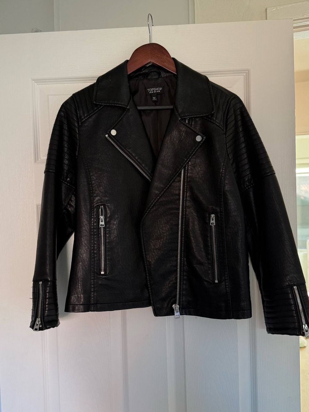 Topshop Black Faux Leather Bomber Jacket